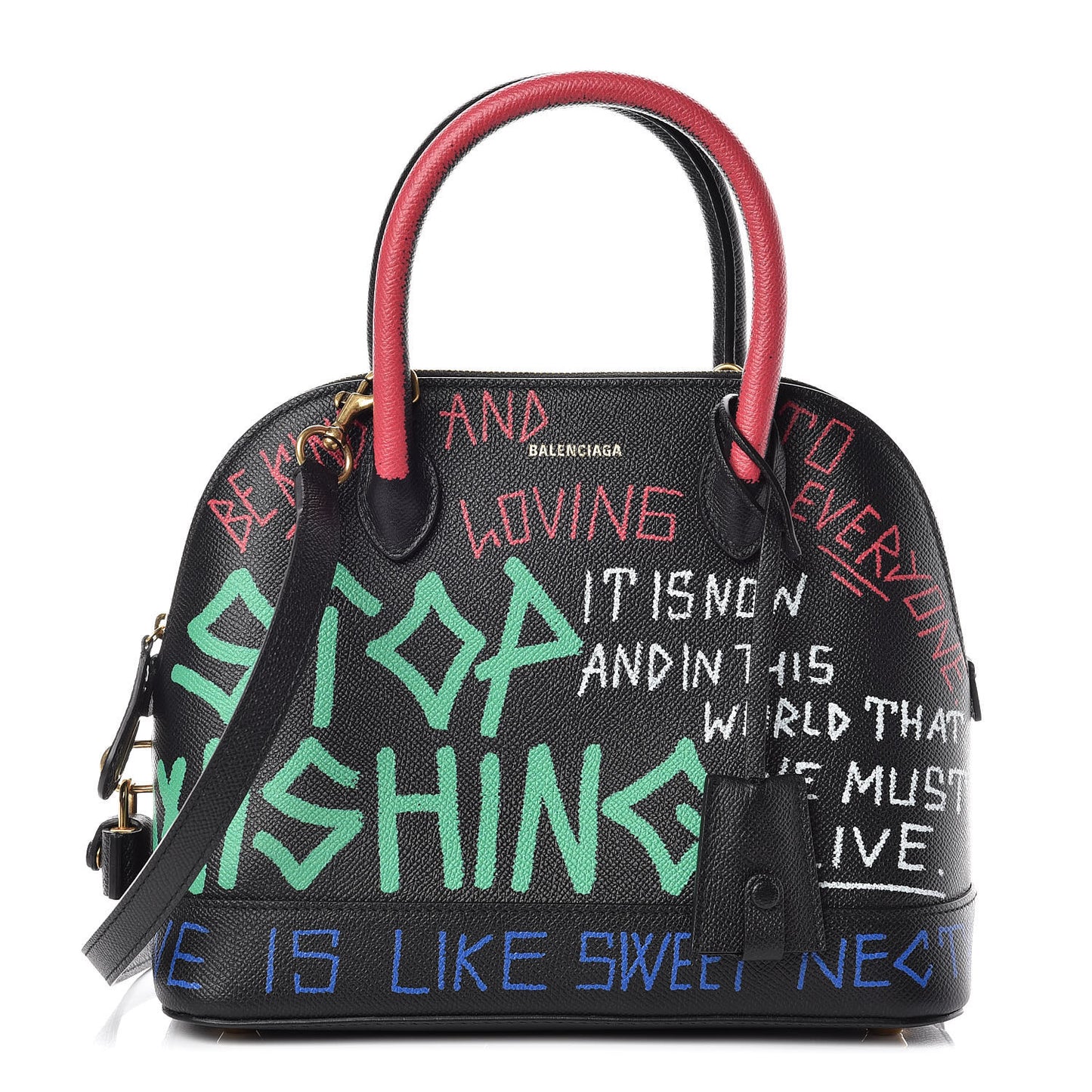 Signature Grained Calfskin Graffiti S Ville Top Handle Bag Black Multicolor