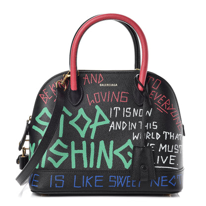 Balenciaga Signature Grained Calfskin Graffiti S Ville Top Handle Bag Black Multicolor 1 of 10