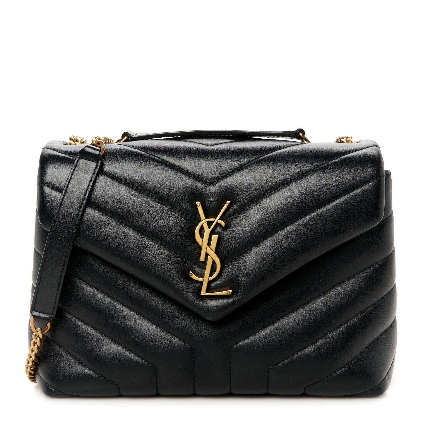 Calfskin Y Quilted Monogram Small Loulou Chain Satchel Black