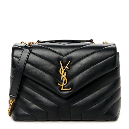 Saint Laurent Calfskin Y Quilted Monogram Small Loulou Chain Satchel Black 1 of 11