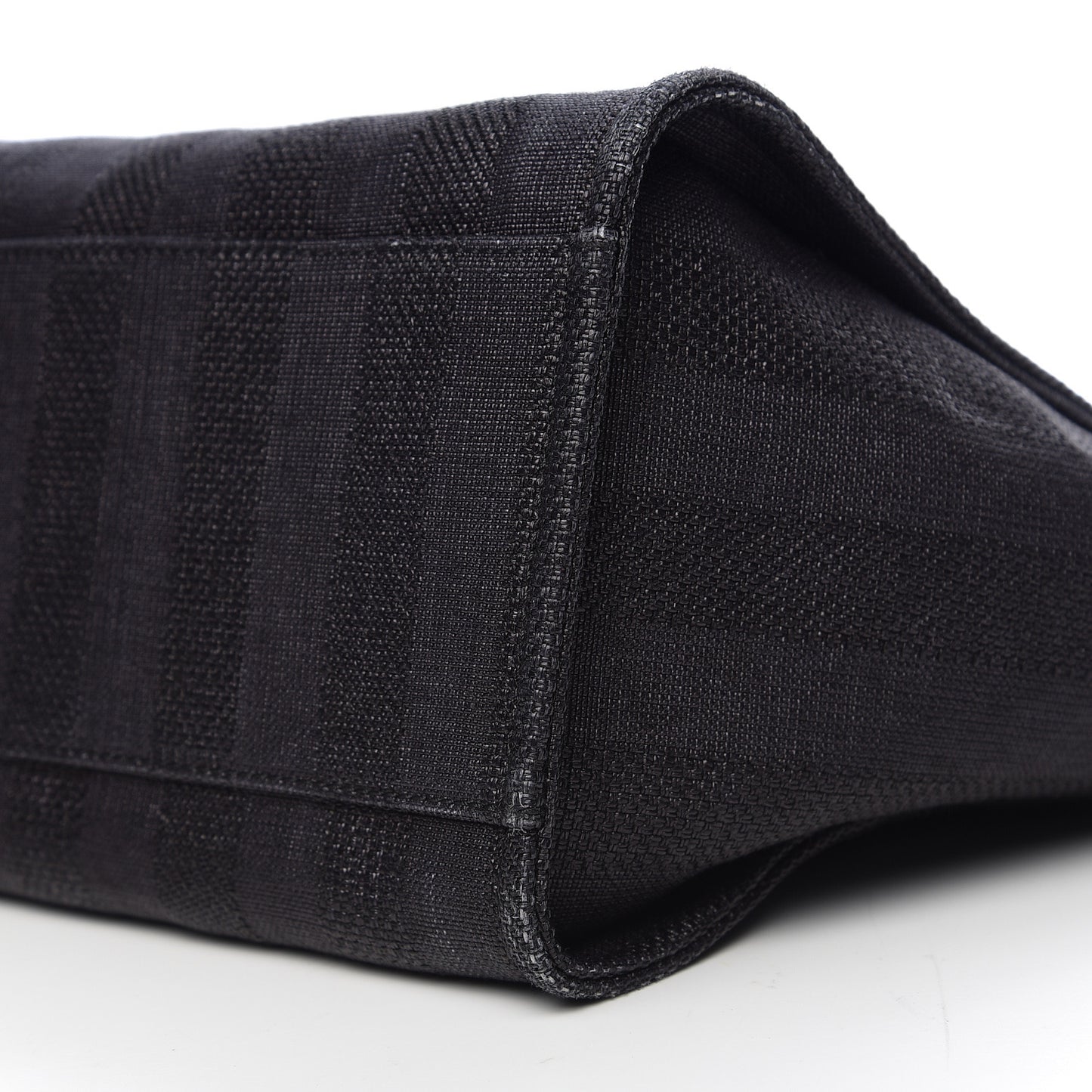 Straw Raffia Calfskin Striped Large Deauville Tote Black