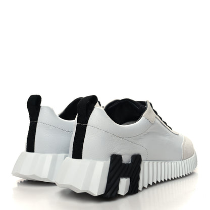 Hermes Goatskin Suede Goatskin Bouncing Sneakers 37 White Black 4 of 9