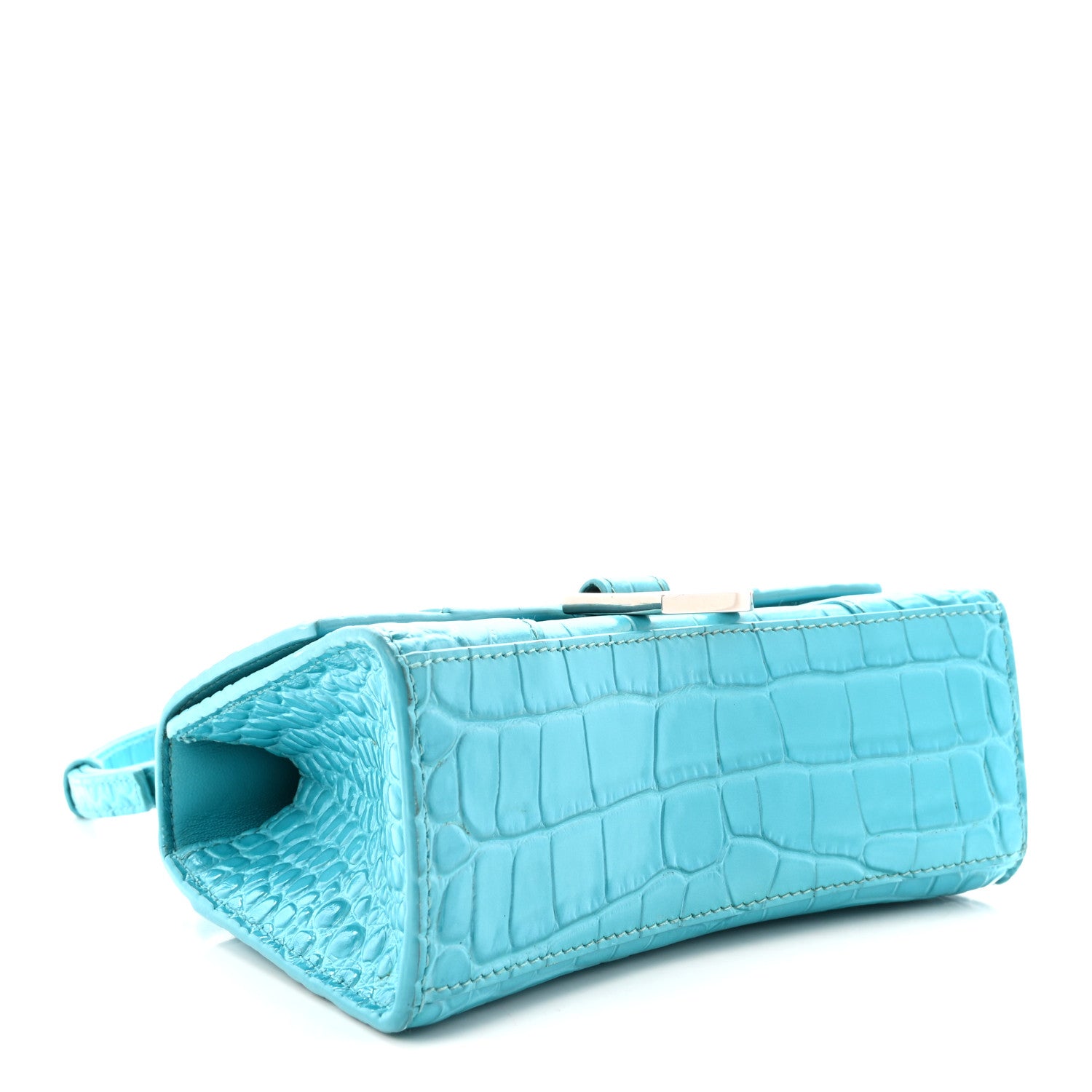 Balenciaga Shiny Calfskin Crocodile Embossed Hourglass Top Handle Bag XS Azur 4 of 9