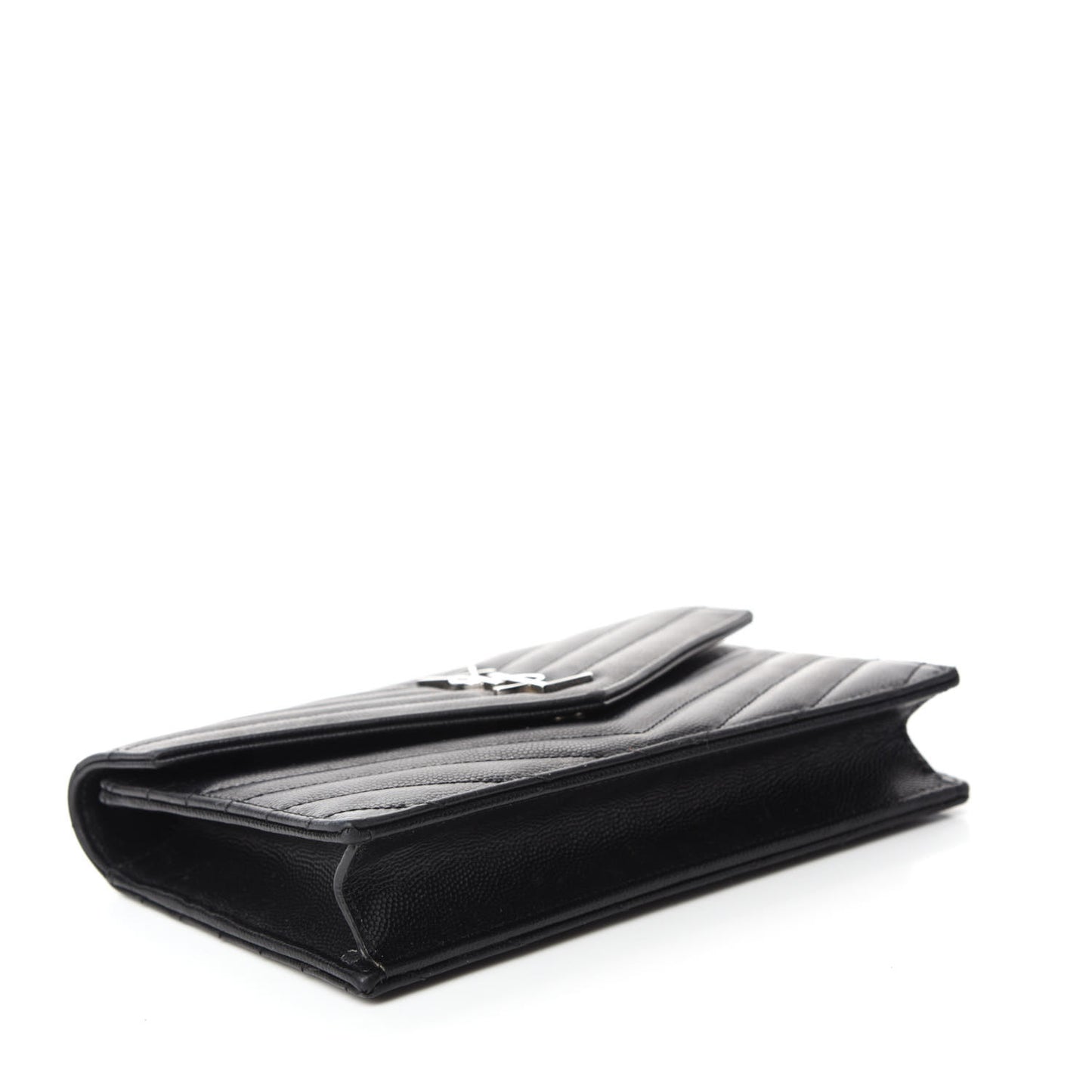 Grain De Poudre Matelasse Chevron Monogram Envelope Chain Wallet Black