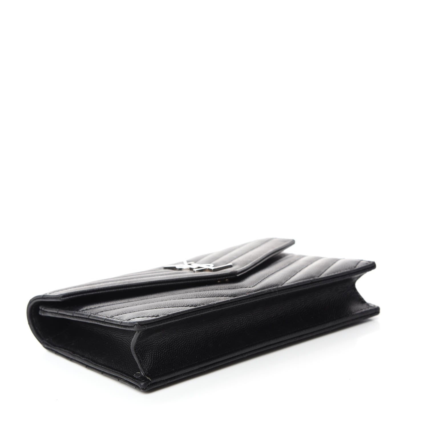 Saint Laurent Grain De Poudre Matelasse Chevron Monogram Envelope Chain Wallet Black 4 of 11