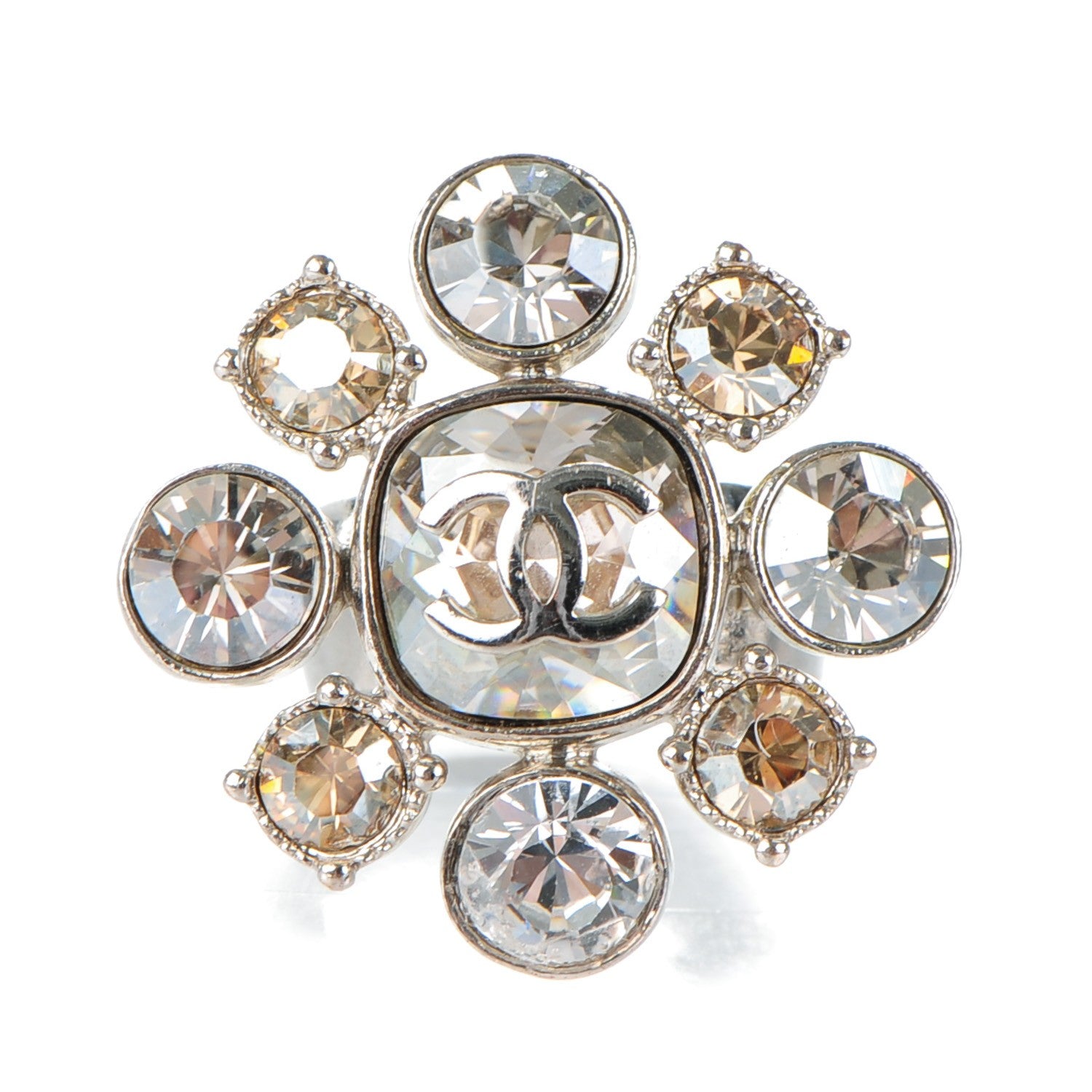 Chanel Crystal CC Ring 6.75 Silver 1 of 5