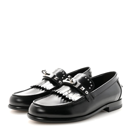 Hermes Glazed Calfskin Medor Studded Fringe Womens Destin Loafer 35 Black 4 of 10