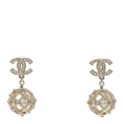 Chanel Pearl Caged CC Drop Earrings Gold 1 of 4