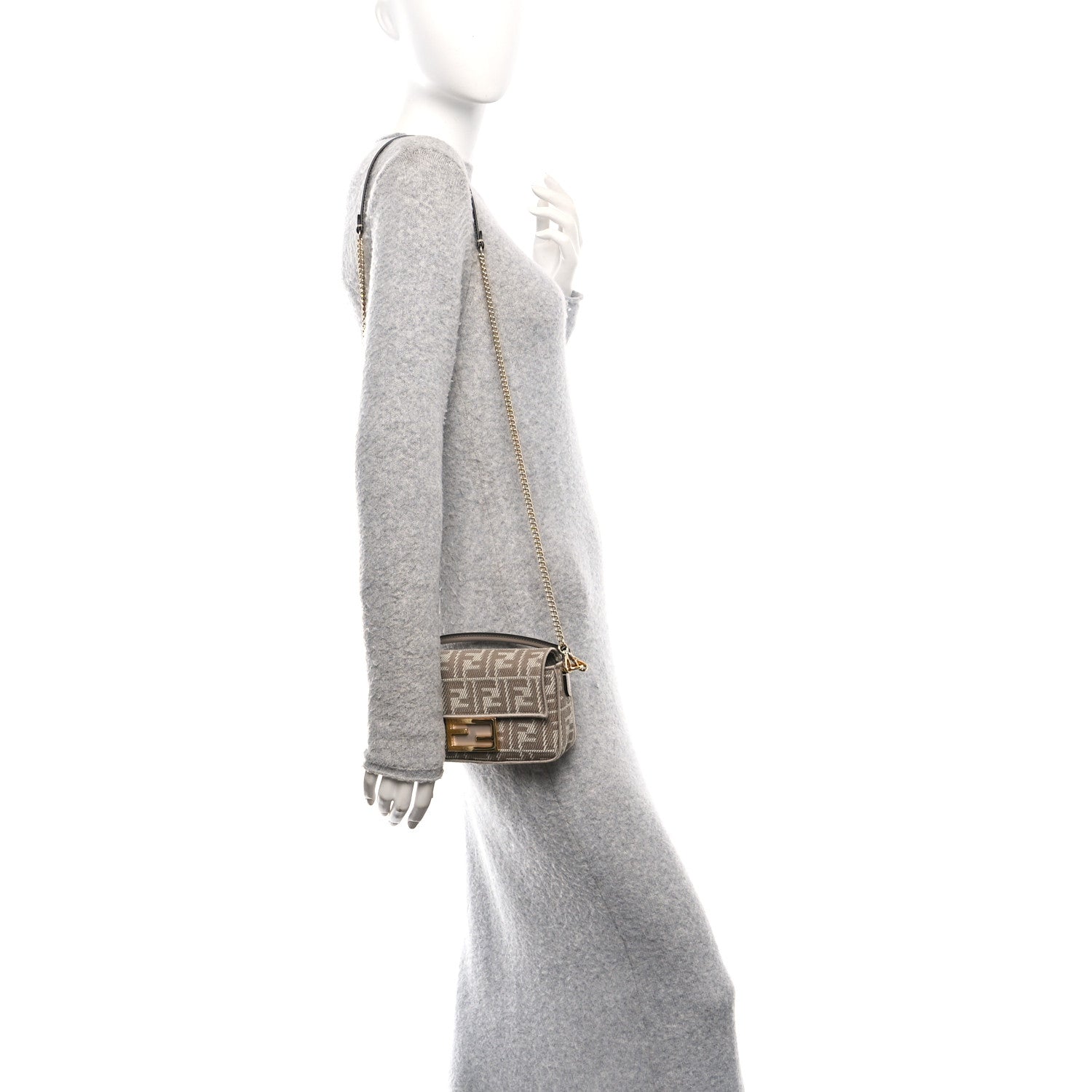 Fendi Denim Jacquard FF Effect Vitello Grace Mini Baguette Dove White Dove 2 of 11