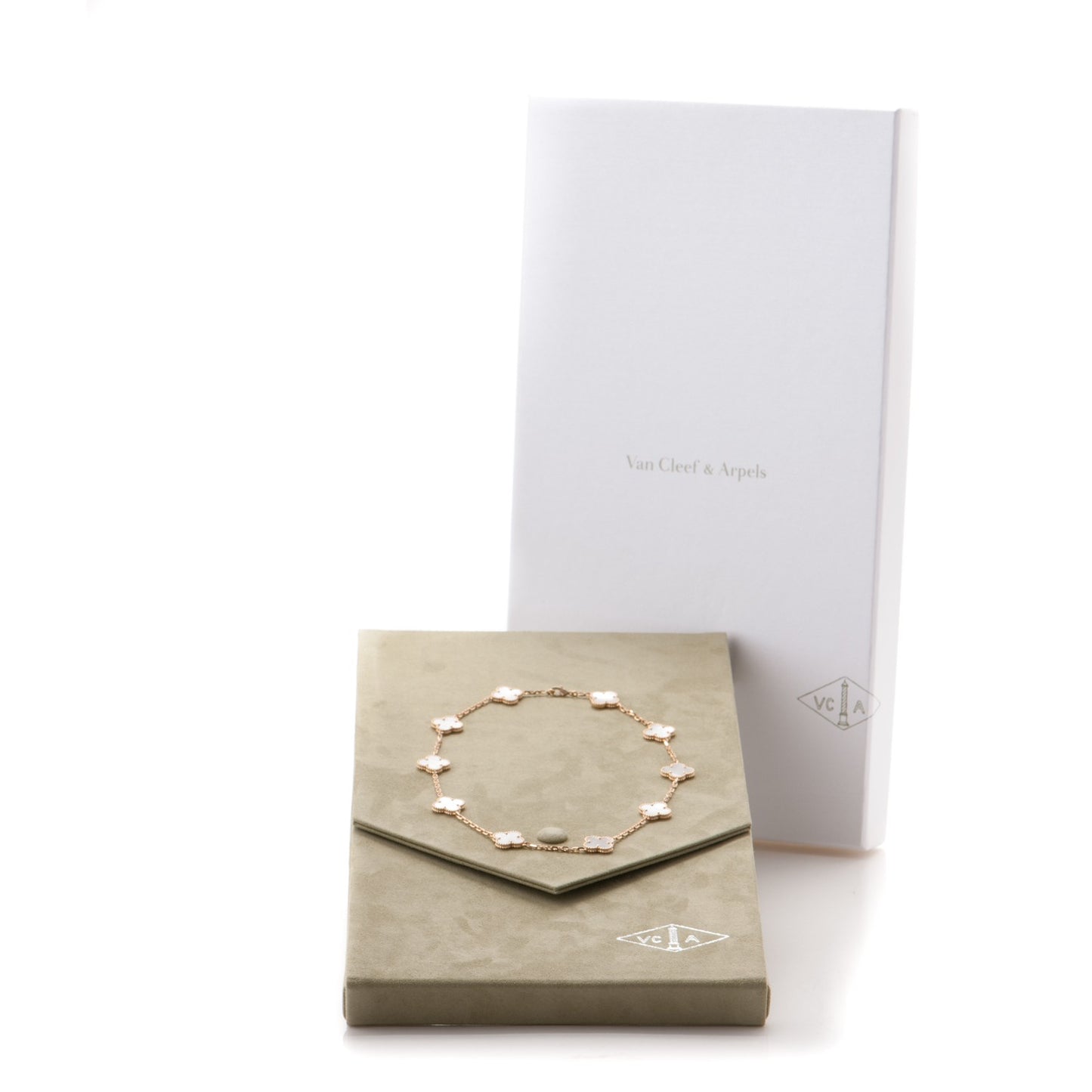 18K Yellow Gold Mother of Pearl 10 Motifs Vintage Alhambra Necklace