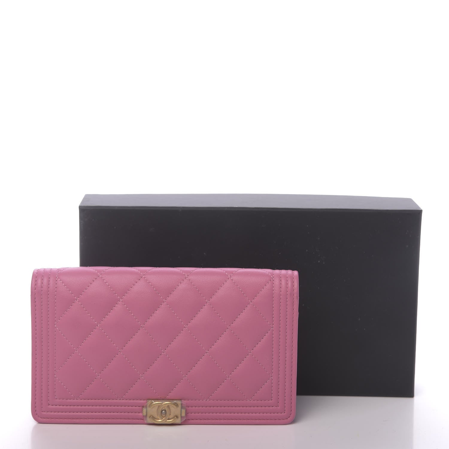 Chanel Lambskin Quilted Boy Yen Wallet Pink 9 of 9