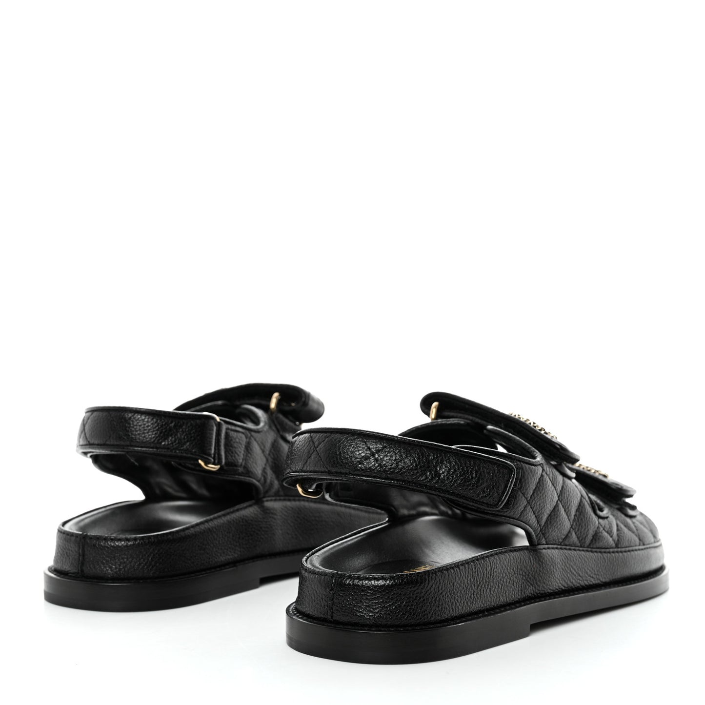 Grained Calfskin Velcro Dad Sandals 38 Black