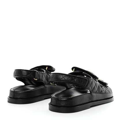Chanel Grained Calfskin Velcro Dad Sandals 38 Black 4 of 9