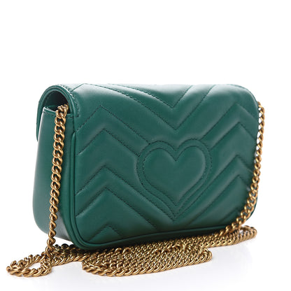 Gucci Calfskin Matelasse Super Mini GG Marmont Shoulder Bag Emerald Green 2 of 11