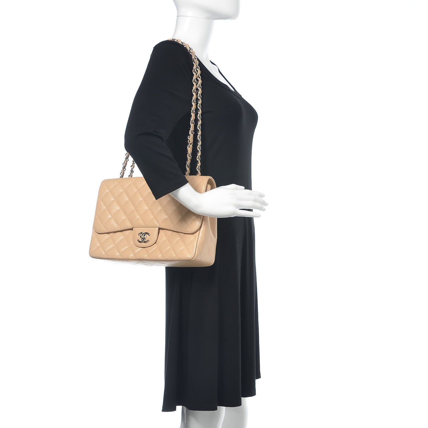 Caviar Quilted Jumbo Single Flap Beige Clair