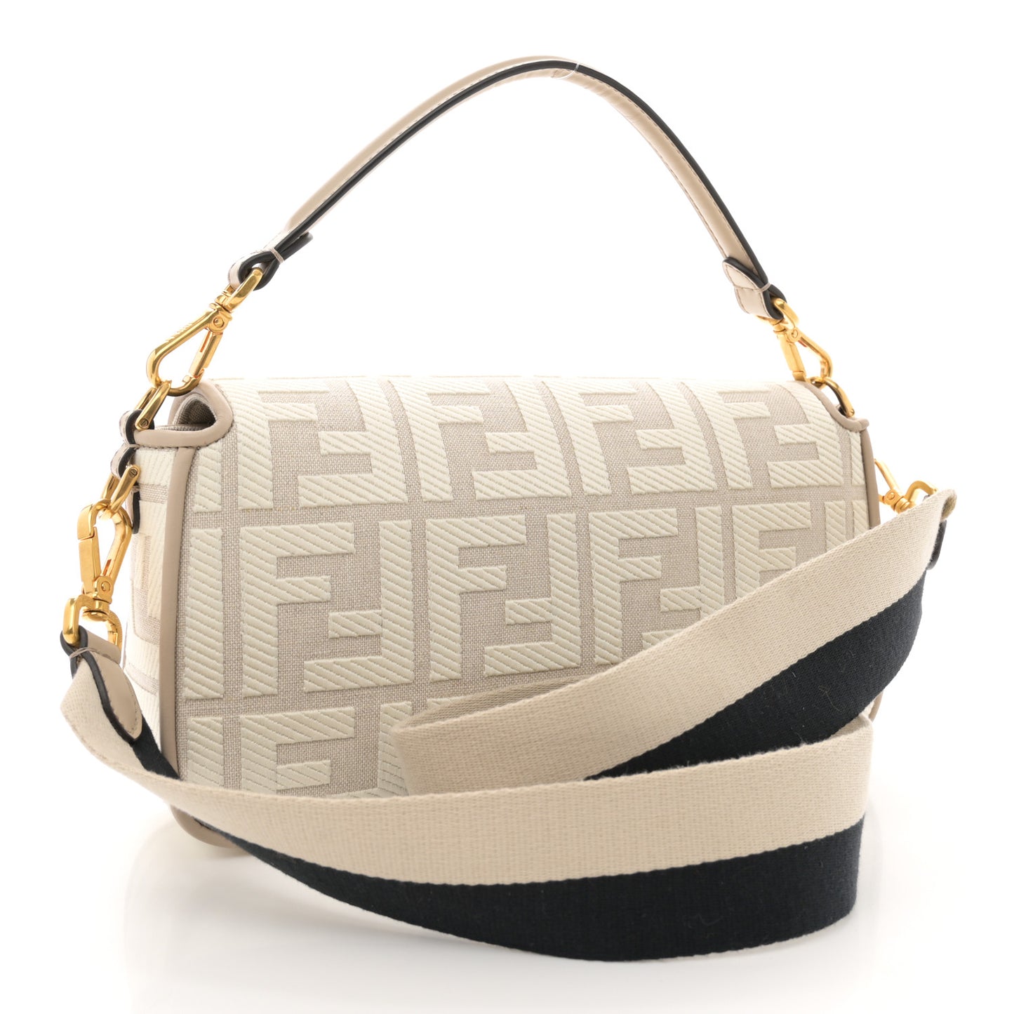 Canvas Vitello King FF Embroidered Baguette Grezzo White Nuvola