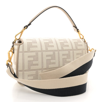 Fendi Canvas Vitello King FF Embroidered Baguette Grezzo White Nuvola 3 of 11