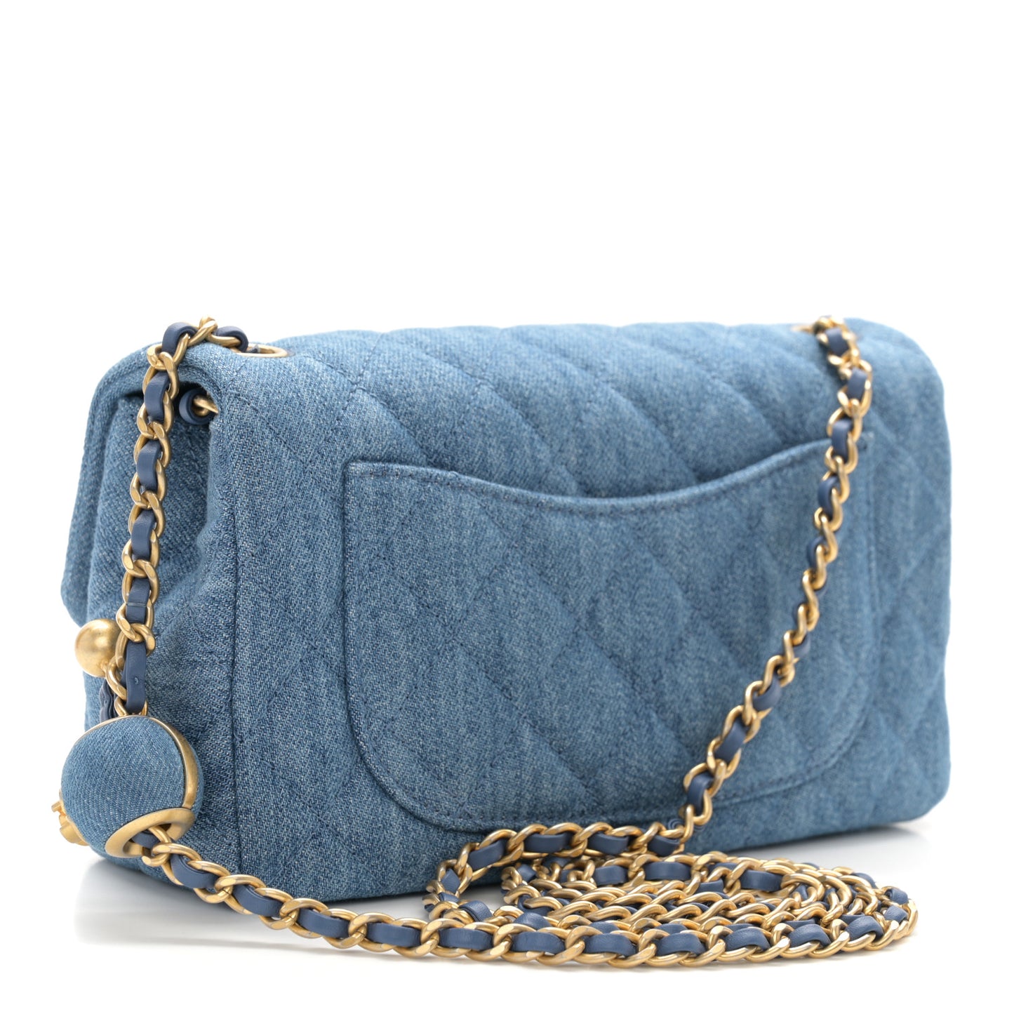Denim Quilted Mini Pearl Crush Rectangular Flap Blue