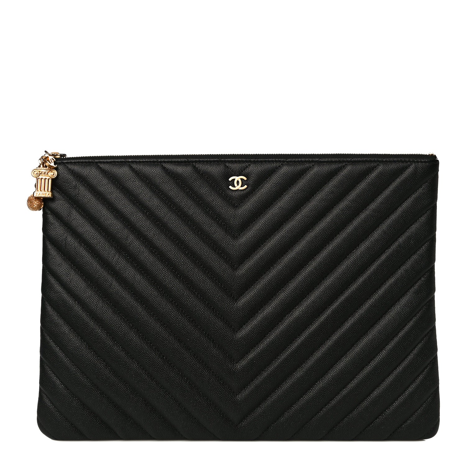 Chanel Caviar Chevron Quilted Medium Cosmetic Case Black 1 of 10