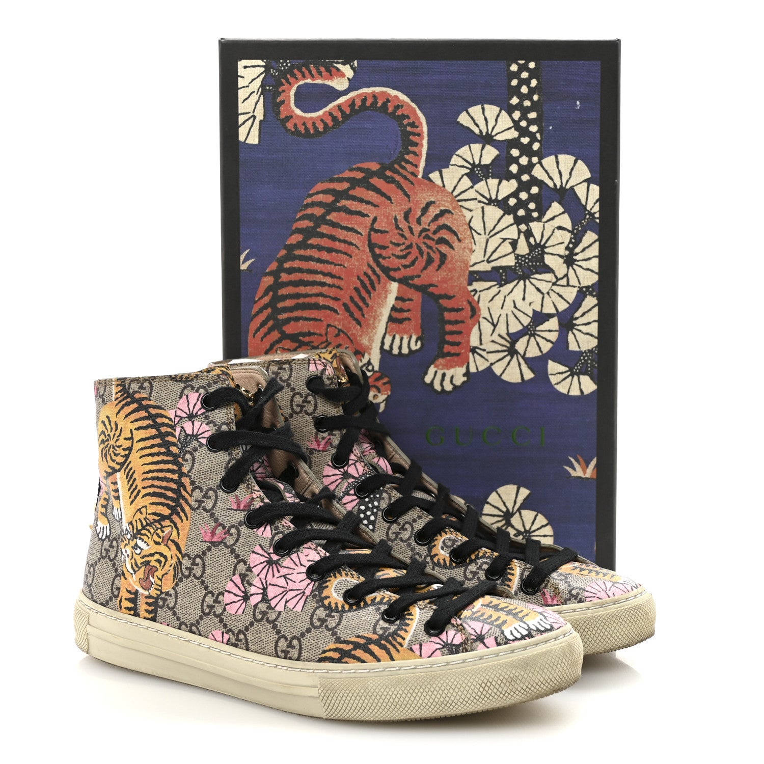 Gucci GG Supreme Monogram Bengal Pearl Womens High Top Sneakers 38 Beige Pink 10 of 10