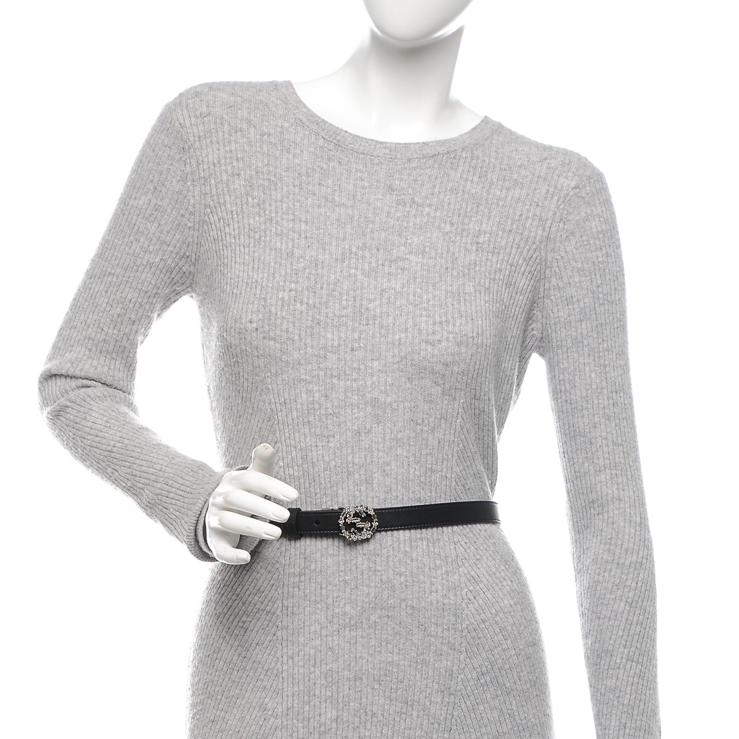 Gucci Calfskin Crystal Interlocking G Belt 105 42 Black 2 of 5