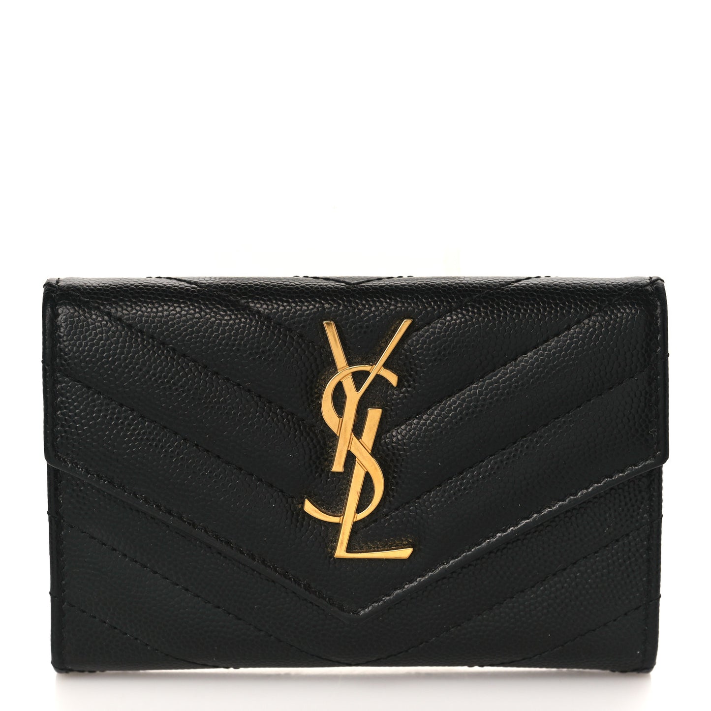 Grain De Poudre Matelasse Chevron Small Monogram Envelope Wallet Black