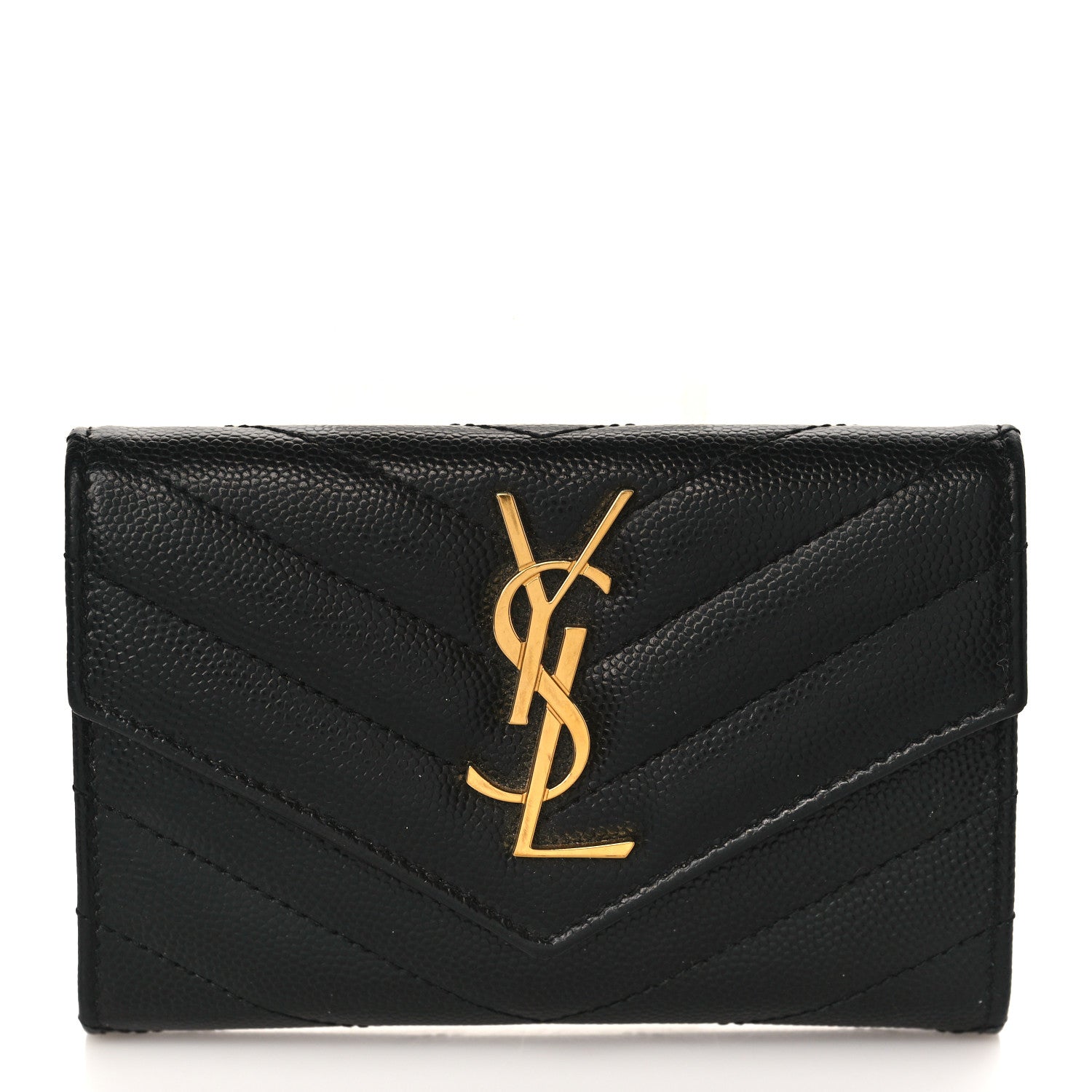 Saint Laurent Grain De Poudre Matelasse Chevron Small Monogram Envelope Wallet Black 1 of 6
