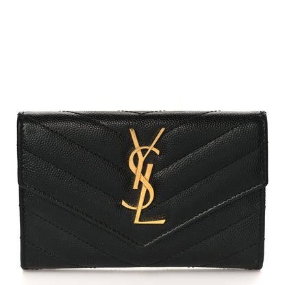 Saint Laurent Grain De Poudre Matelasse Chevron Small Monogram Envelope Wallet Black 1 of 6