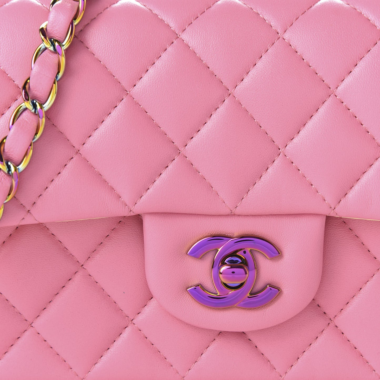 Lambskin Quilted Mini Rectangular Flap Pink Yellow