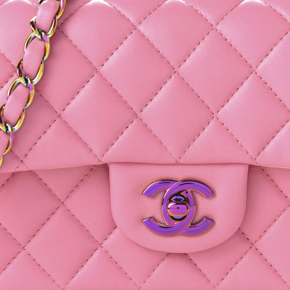 Chanel Lambskin Quilted Mini Rectangular Flap Pink Yellow 10 of 11