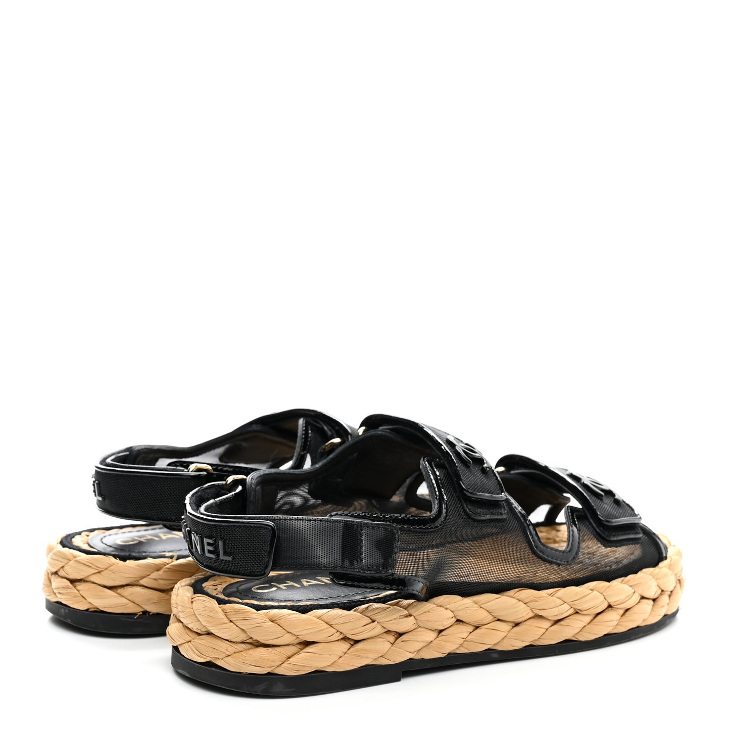 Mesh Patent Calfskin Velcro Dad Sandals 36 Black
