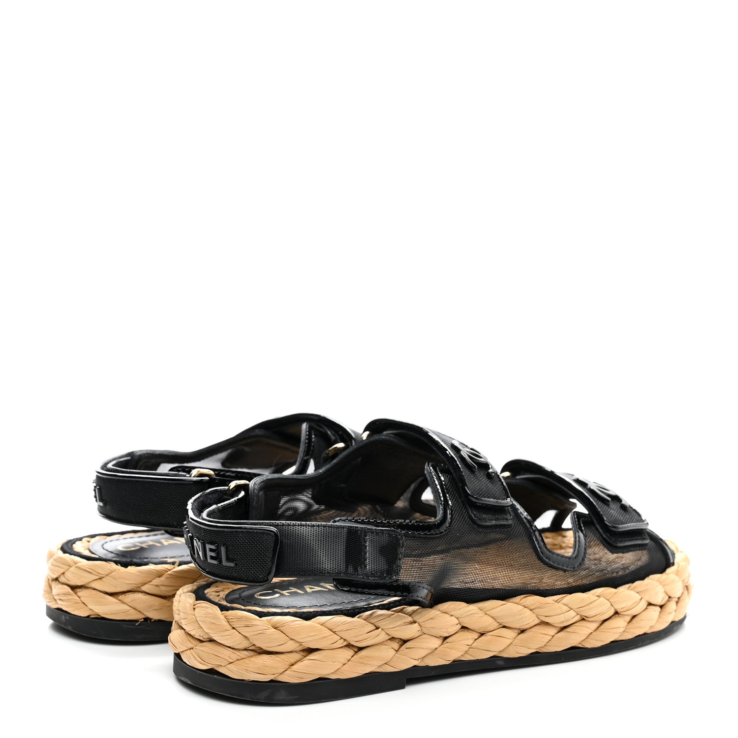 Chanel Mesh Patent Calfskin Velcro Dad Sandals 36 Black 4 of 16