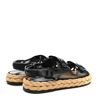 Chanel Mesh Patent Calfskin Velcro Dad Sandals 36 Black 4 of 16