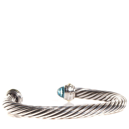 David Yurman Sterling Silver 14K Yellow Gold Blue Topaz 7mm Cable Classics Bracelet 3 of 4