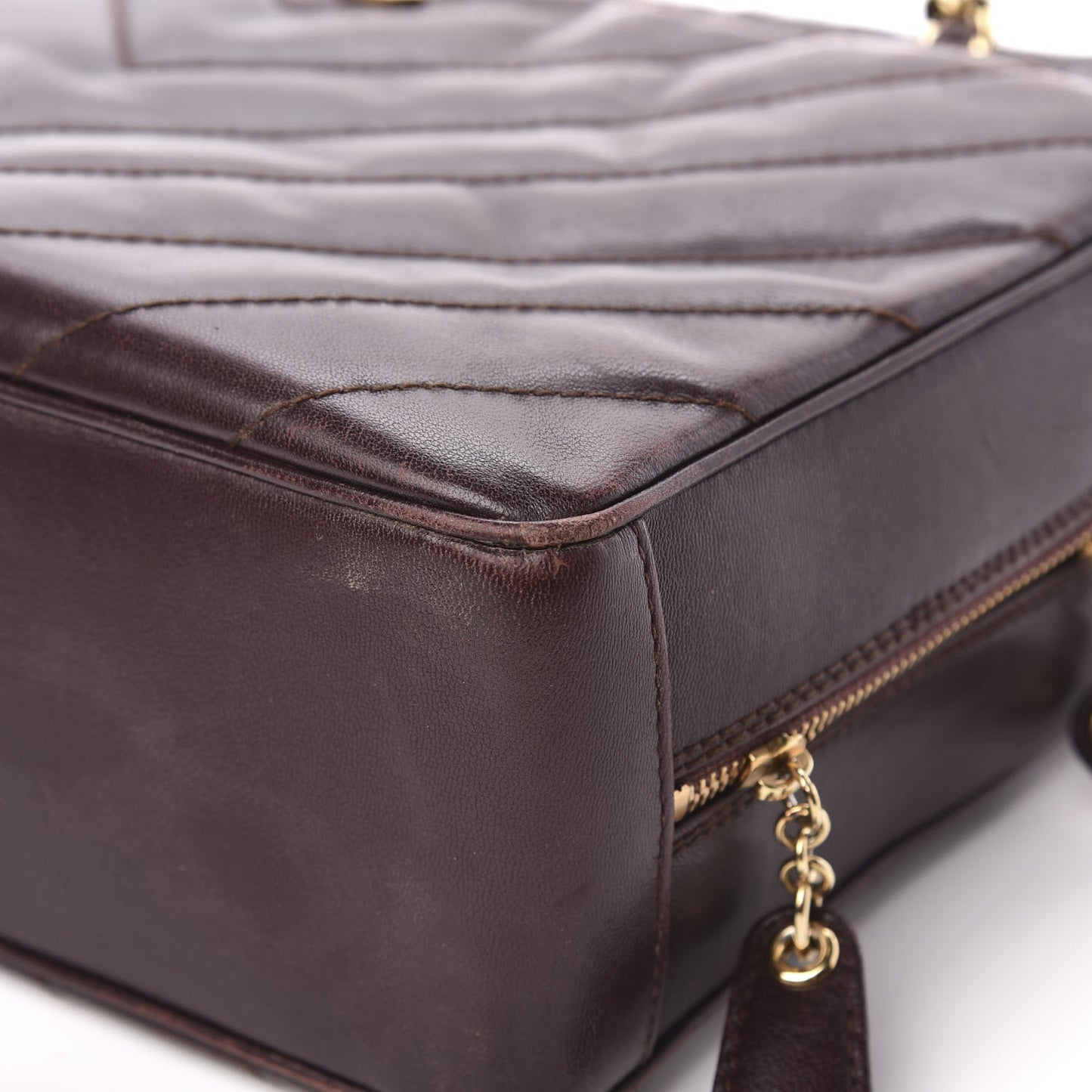 Lambskin Chevron Quilted Camera Case Brown