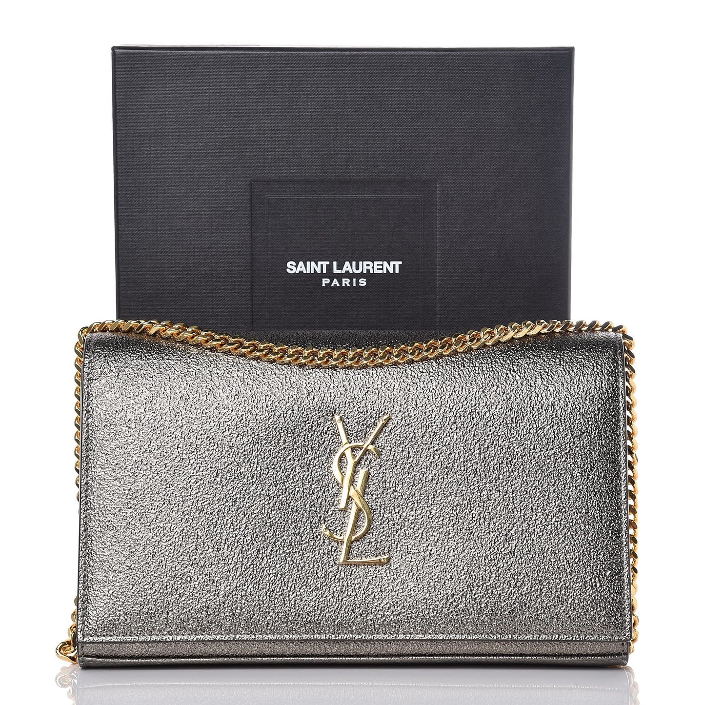 Grained Metallic Calfskin Monogram Chain Wallet Gris