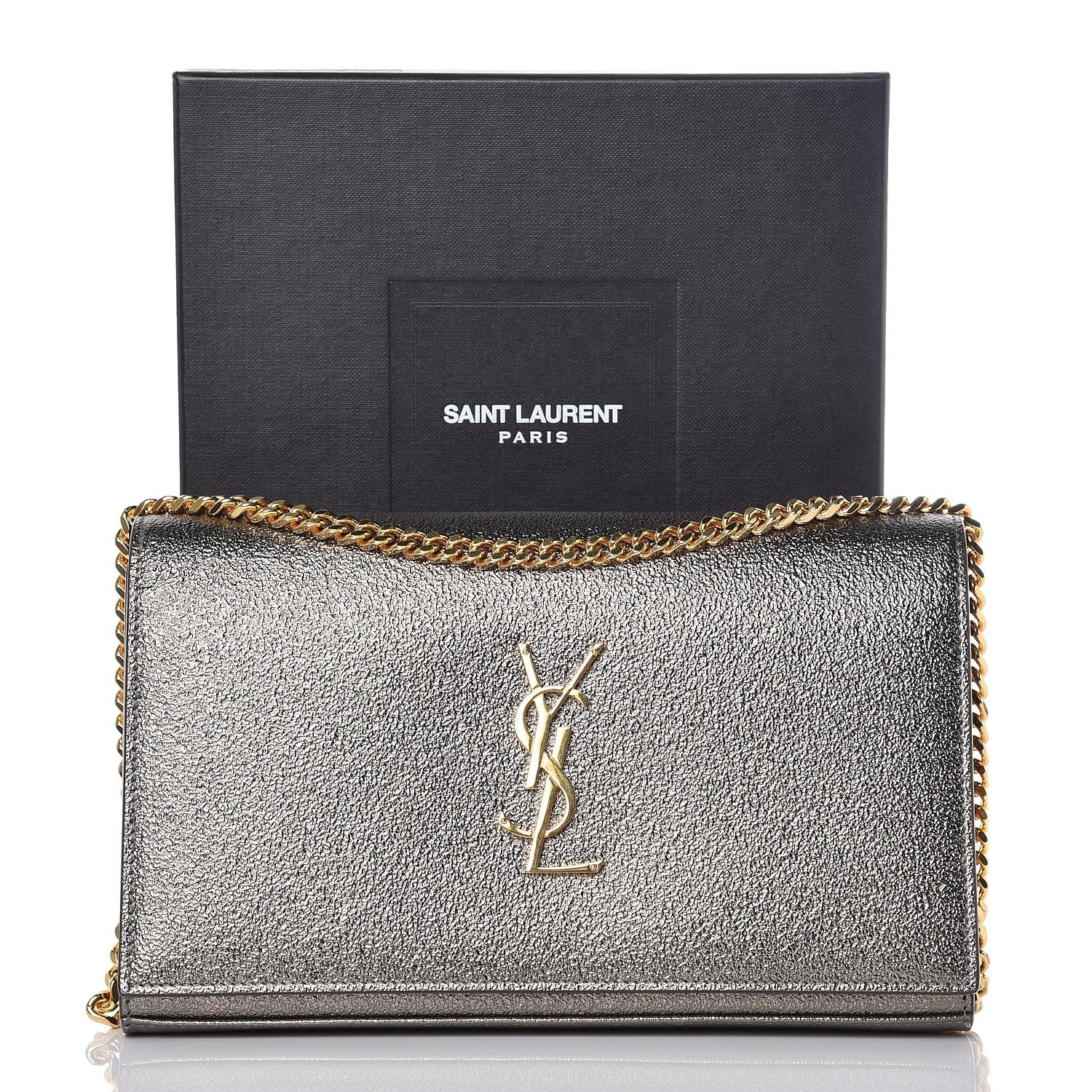 Saint Laurent Grained Metallic Calfskin Monogram Chain Wallet Gris 8 of 8