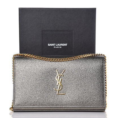 Saint Laurent Grained Metallic Calfskin Monogram Chain Wallet Gris 8 of 8