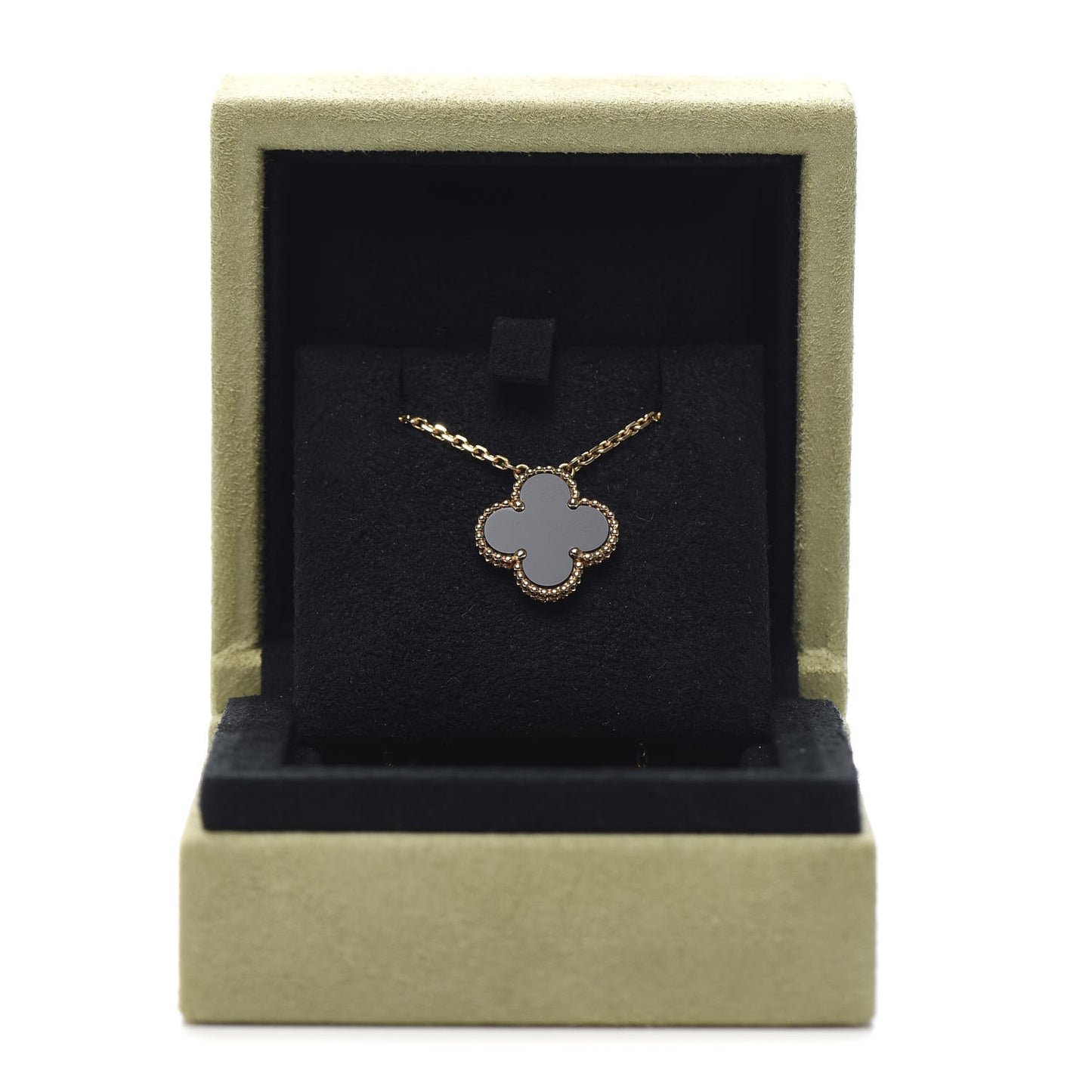 18K Yellow Gold Black Onyx Vintage Alhambra Pendant Necklace