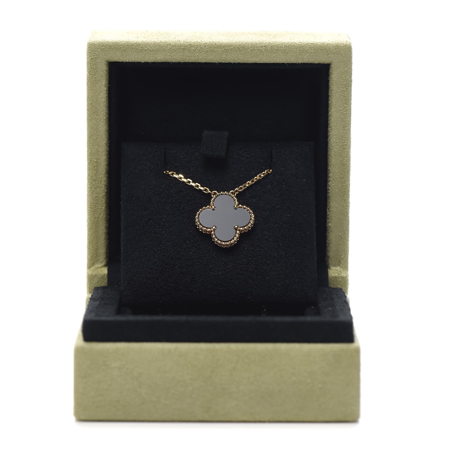 Van Cleef & Arpels 18K Yellow Gold Black Onyx Vintage Alhambra Pendant Necklace 6 of 6