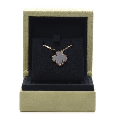 Van Cleef & Arpels 18K Yellow Gold Black Onyx Vintage Alhambra Pendant Necklace 6 of 6