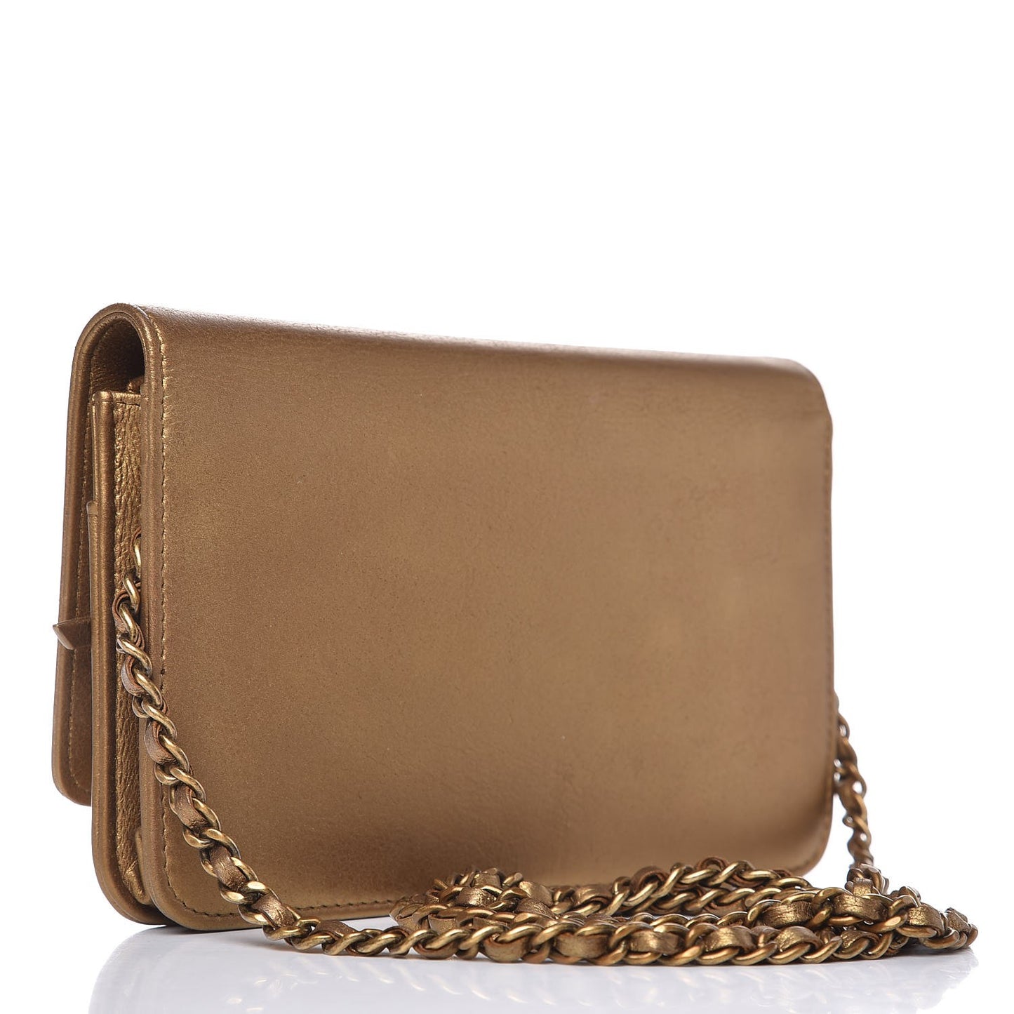 Metallic Lambskin Timeless Wallet on Chain WOC Gold
