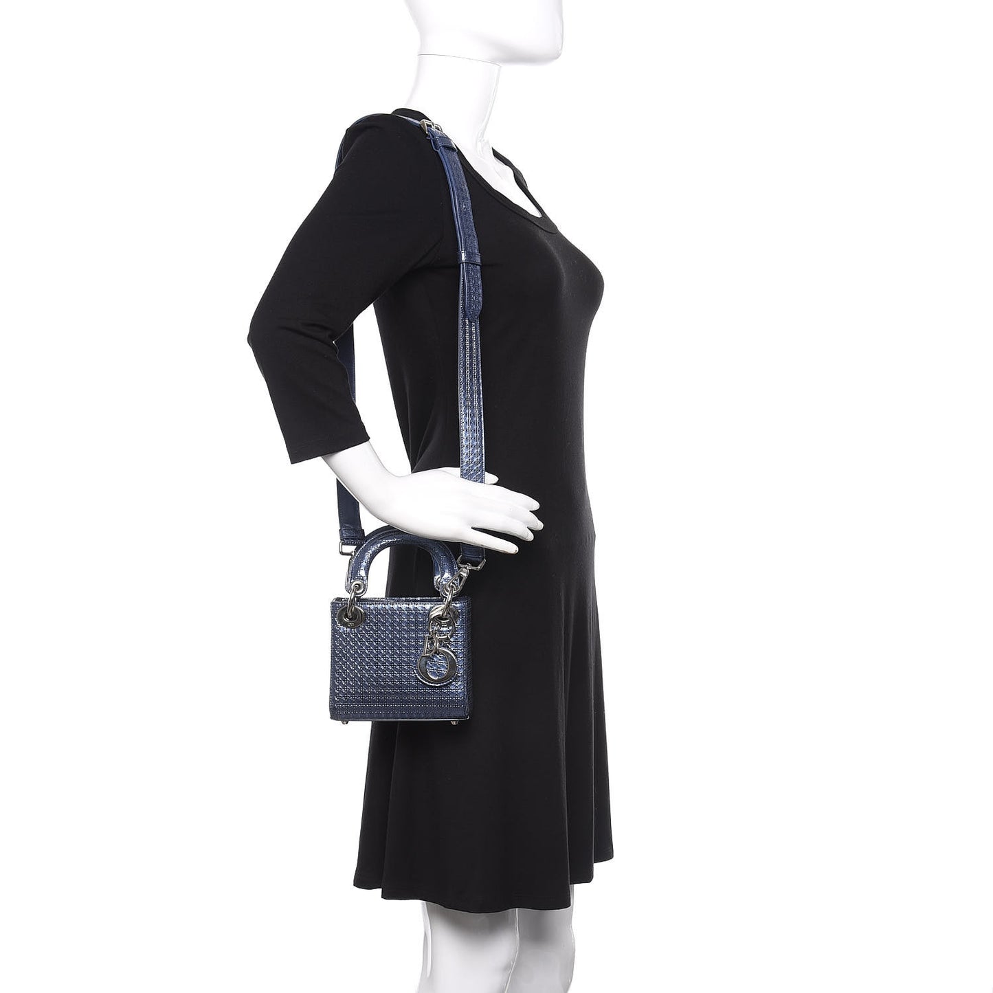 Metallic Patent Micro-Cannage Mini Lady Dior Blue