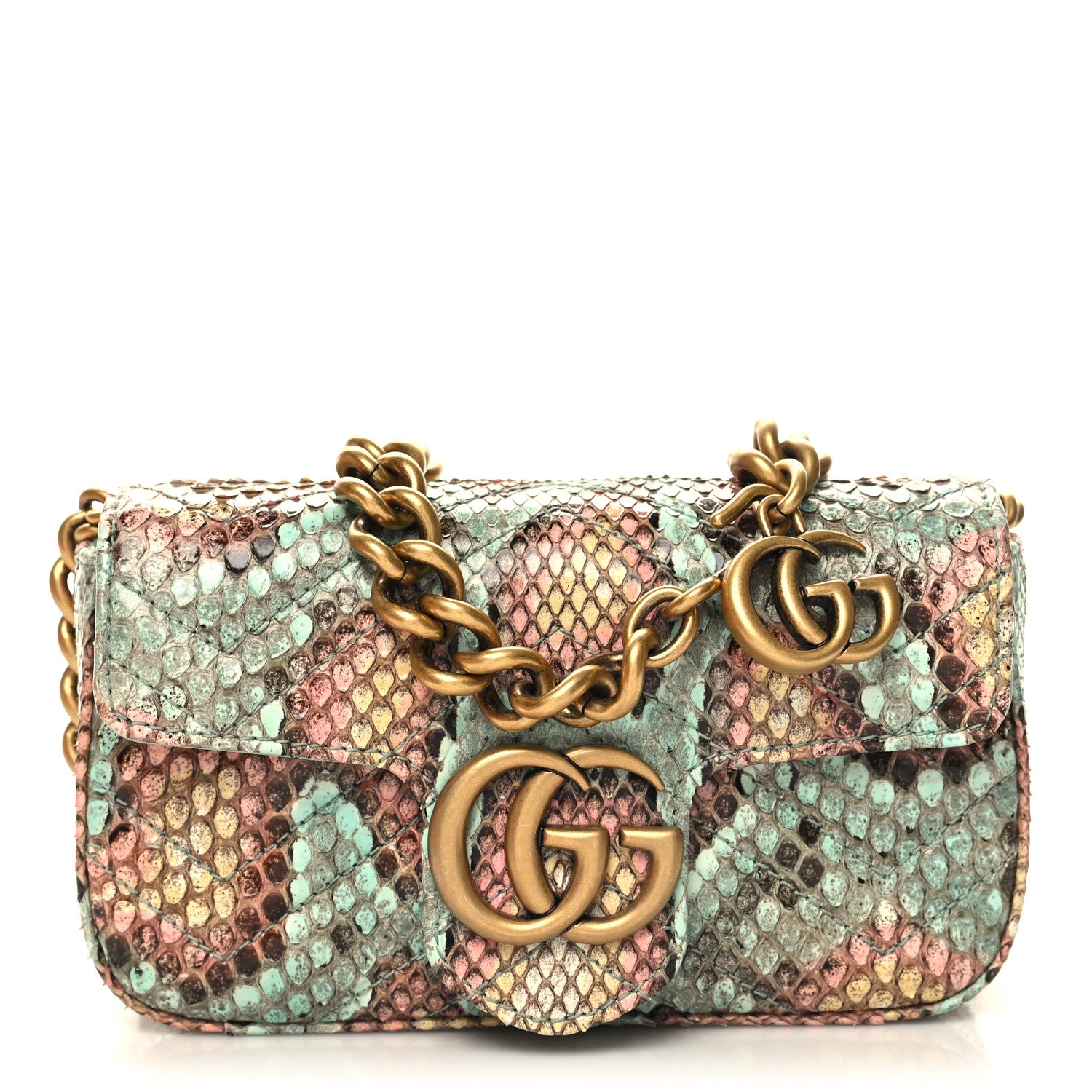 Gucci Snakeskin Matelasse GG Marmont Chain Belt Bag 1 of 12