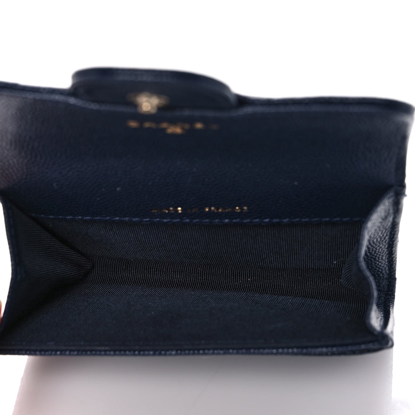 Caviar Quilted Flap Card Holder Wallet Navy Blue