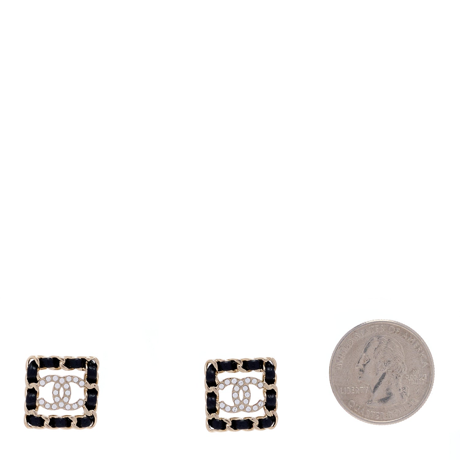 Chanel Crystal Lambskin Chain Sergeant Chanel Stud Earrings Black Gold 2 of 4