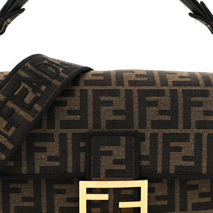 Fendi Fabric Jacquard FF 1974 Medium Baguette Tobacco Moro Black 7 of 12