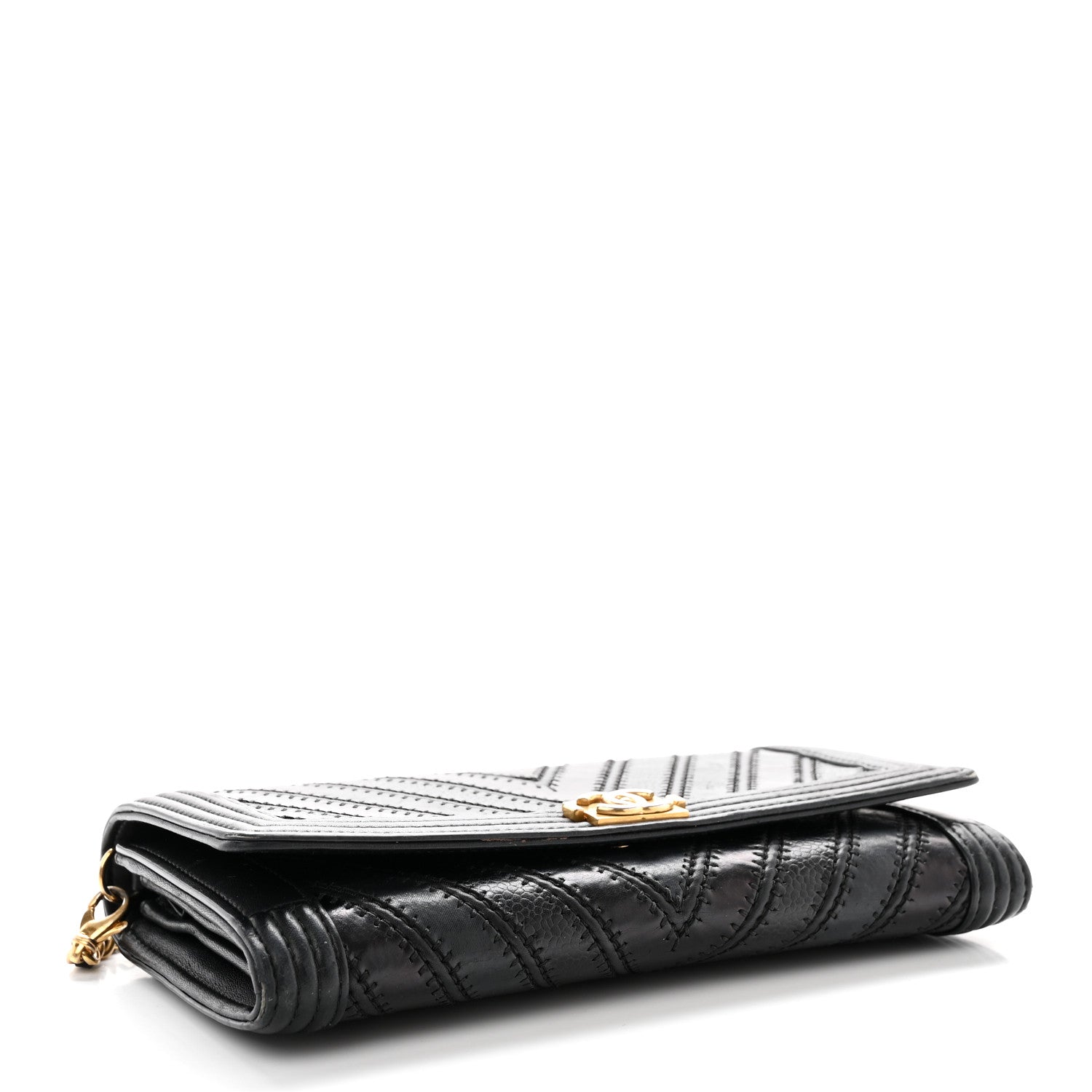 Chanel Calfskin Caviar Quilted Chevron Mixed Boy Wallet On Removable Chain Black 3 of 17