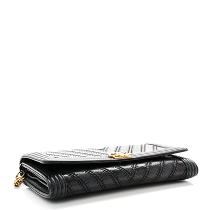 Chanel Calfskin Caviar Quilted Chevron Mixed Boy Wallet On Removable Chain Black 3 of 17