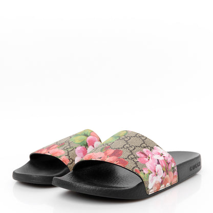 Gucci GG Supreme Monogram Blooms Slide Sandals 38 Beige Multicolor 4 of 9